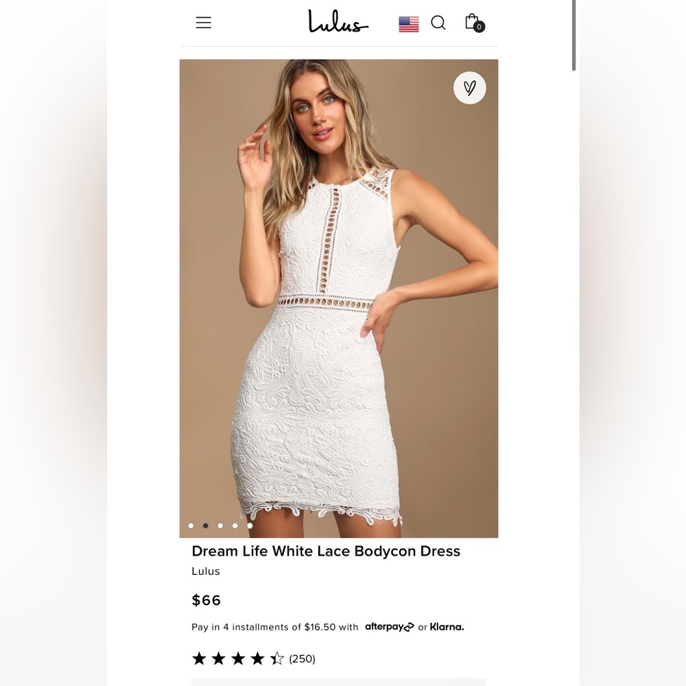 Lulus Dream Life White Lace Bodycon Dress S NWT$66